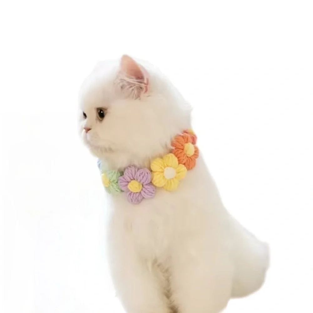 Cat or Dog Colorful Flower Motif Collar Handmade Crochet Safety Stretch NWT